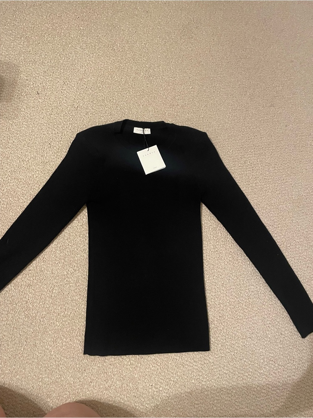 Sandro Black Ribbed Crewneck Sweater